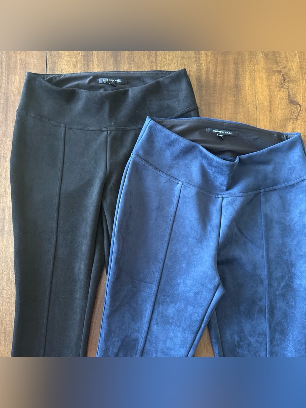 Andrew Marc Lot of 2 Pull On Stretch Pants M Black Navy Pencil Seam Faux Suede